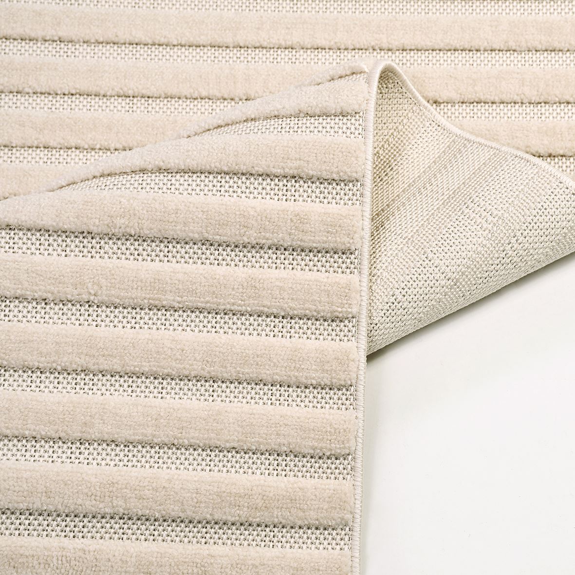 Ava Krem Çizgili Polyester Makine Halısı Crea