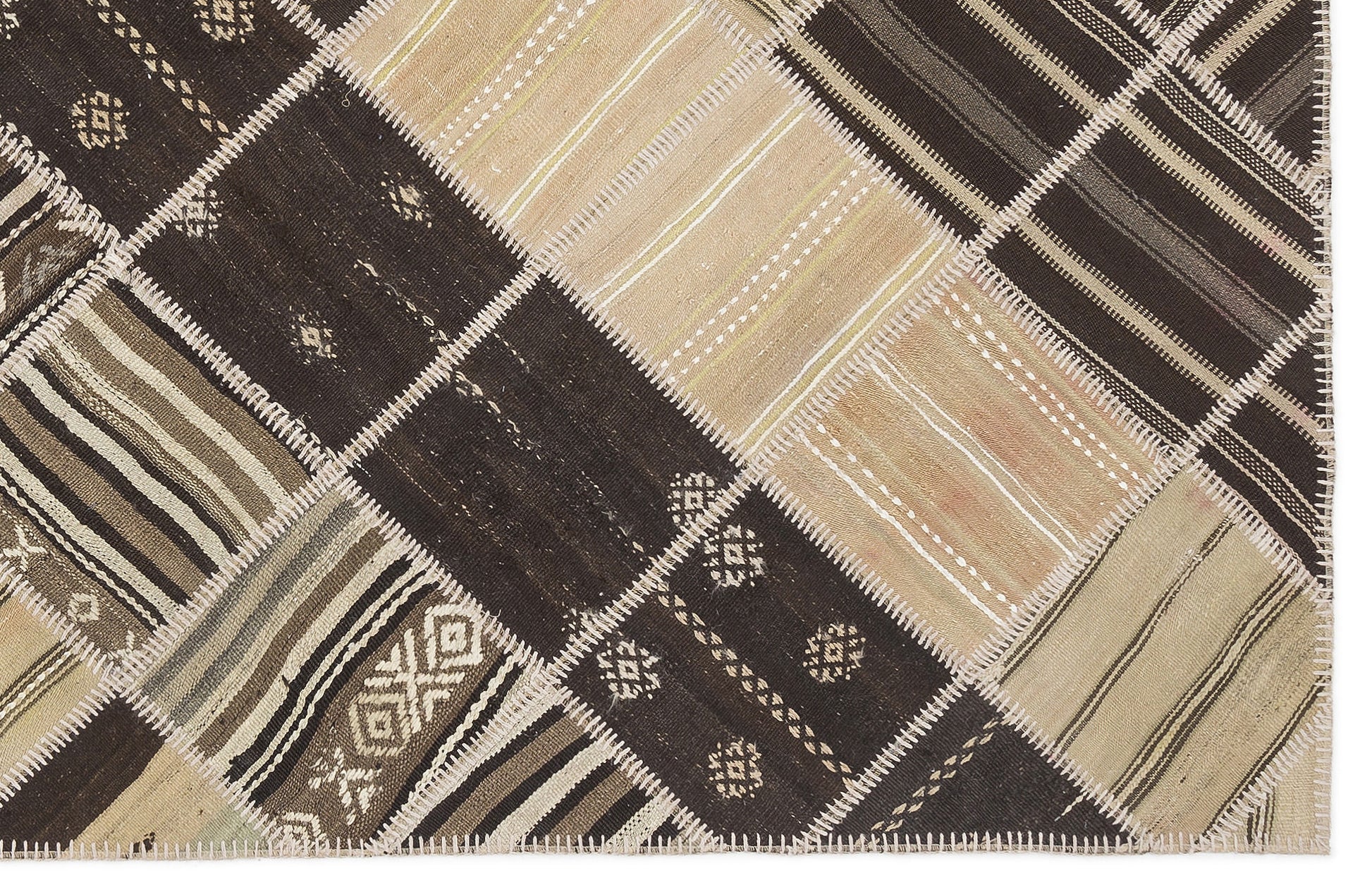 Teselya Bej Çizgili Yün El Dokuma Halısı 173 x 240 Apex Unique