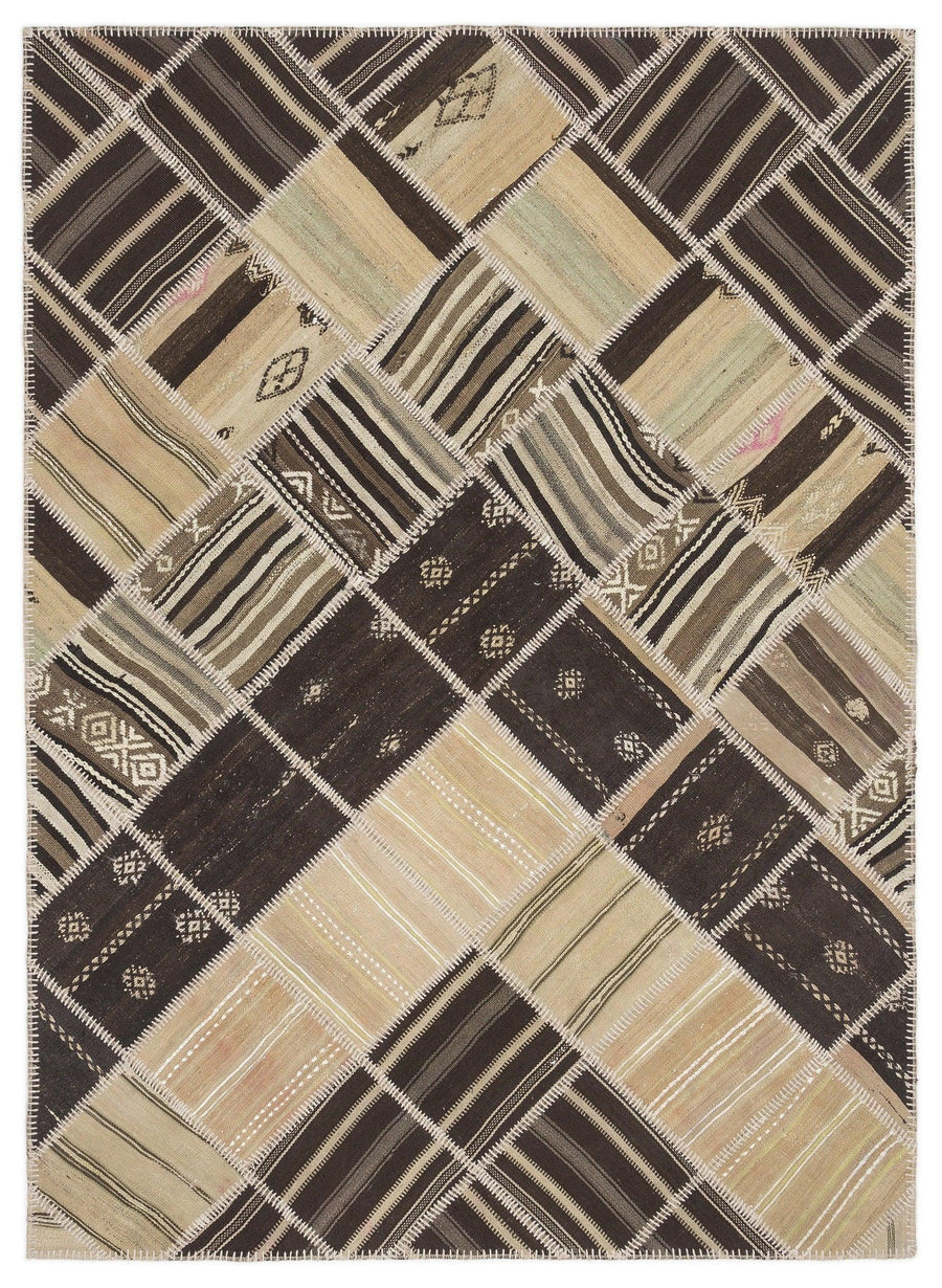 Bej Anadolu Bohem Geometrik Yün Halı 173x240 - Özel Seri