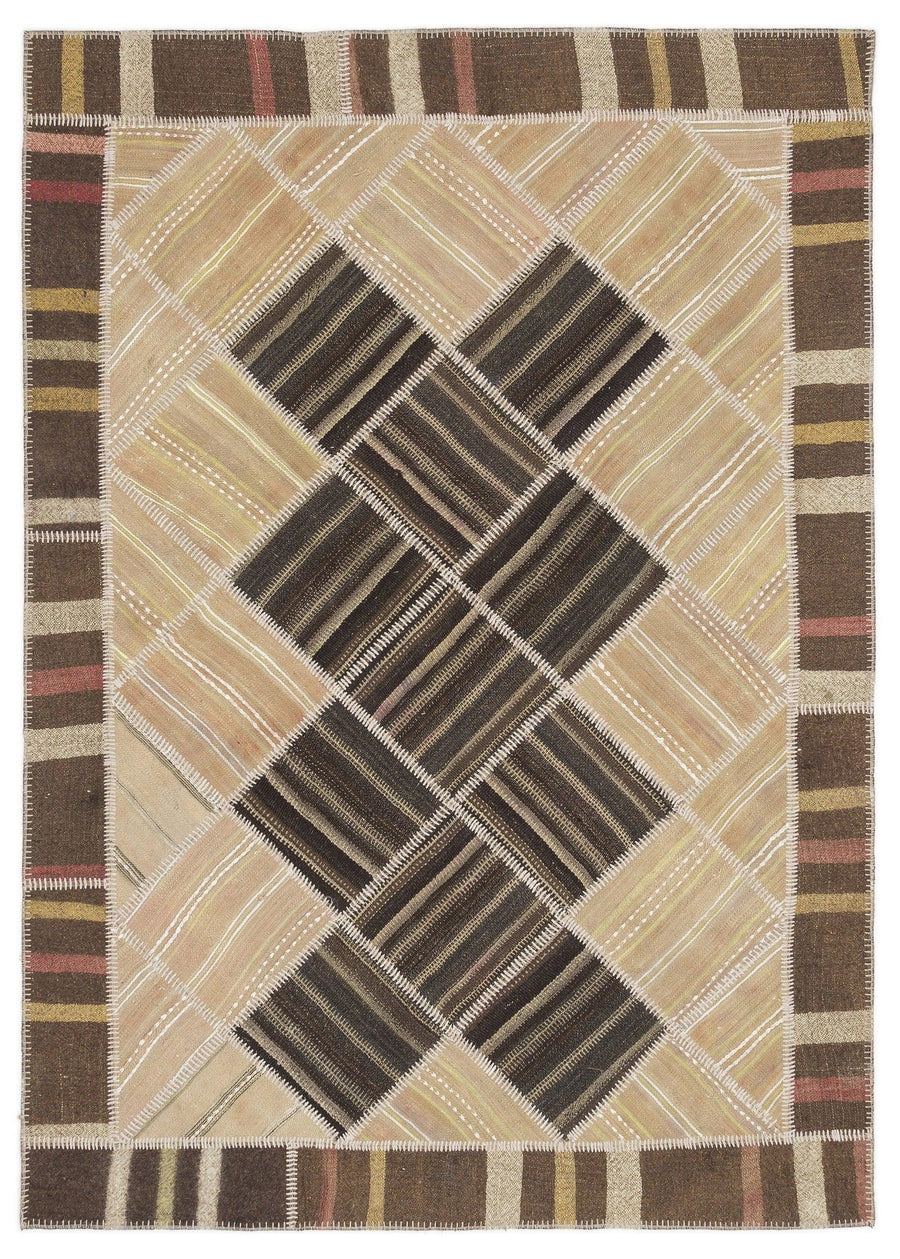 Bej Anadolu Bohem Geometrik Yün Halı 169x240 - Özel Seri