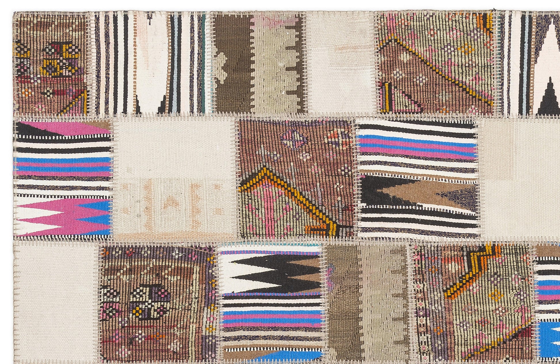 Teselya Bej Çizgili Yün El Dokuma Halısı 120 x 182 Apex Unique