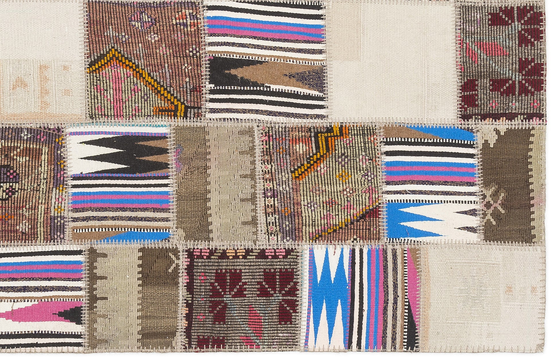 Teselya Bej Çizgili Yün El Dokuma Halısı 120 x 182 Apex Unique