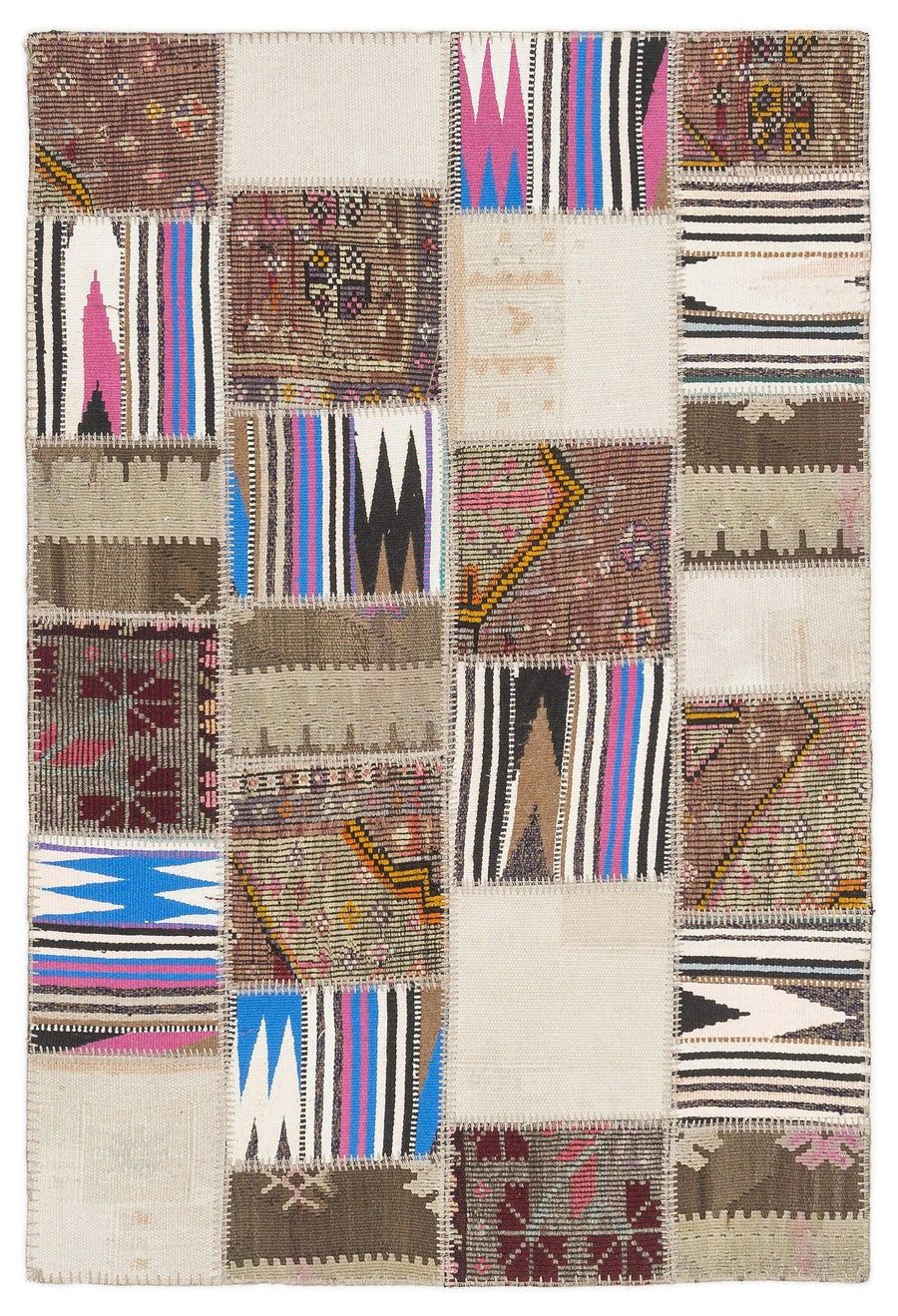 Bej Anadolu Bohem Geometrik Yün Halı 120x182 - Özel Seri