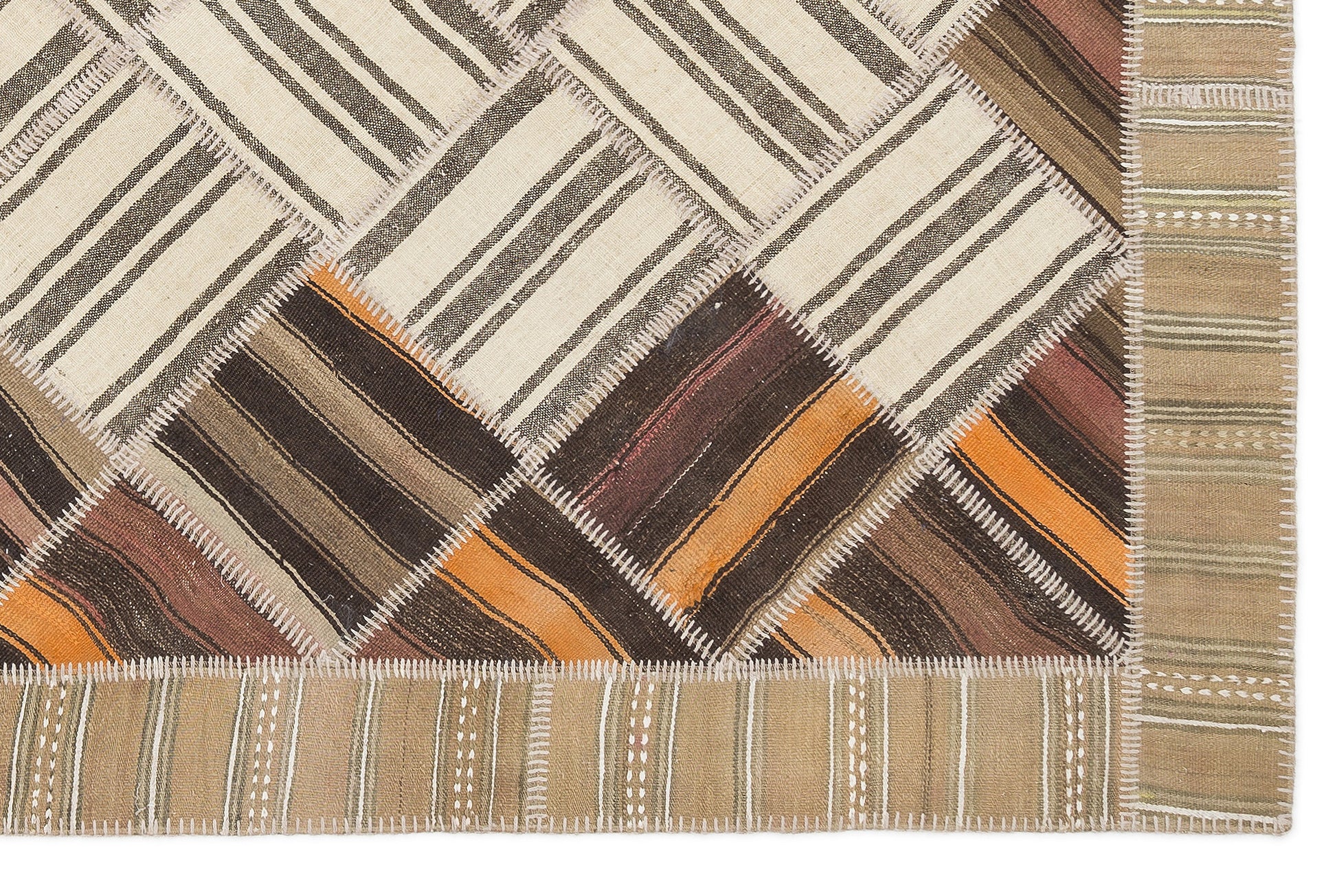 Teselya Bej Çizgili Yün El Dokuma Halısı 170 x 240 Apex Unique