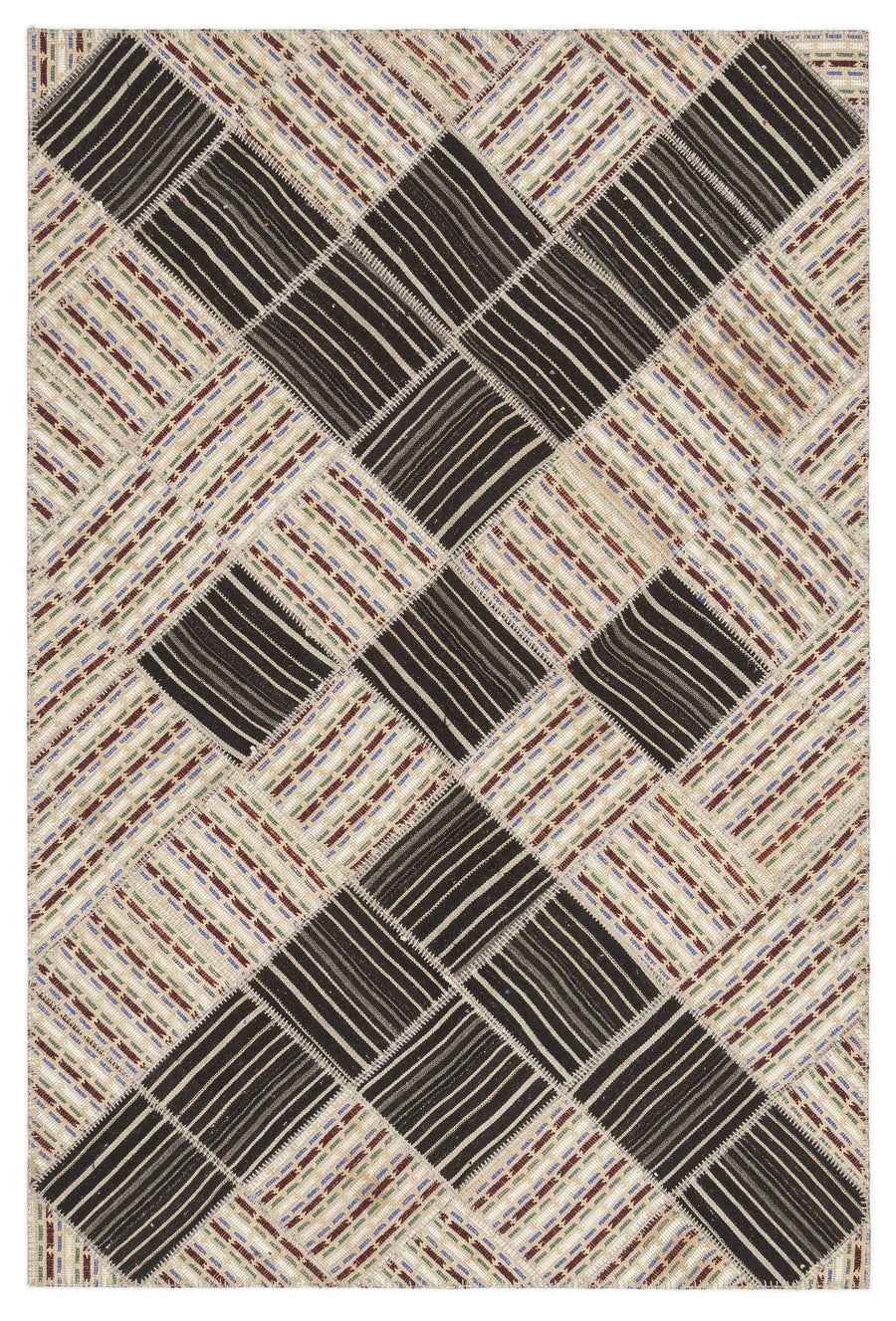 Bej Bohem Geometrik Yün Halı 176x264