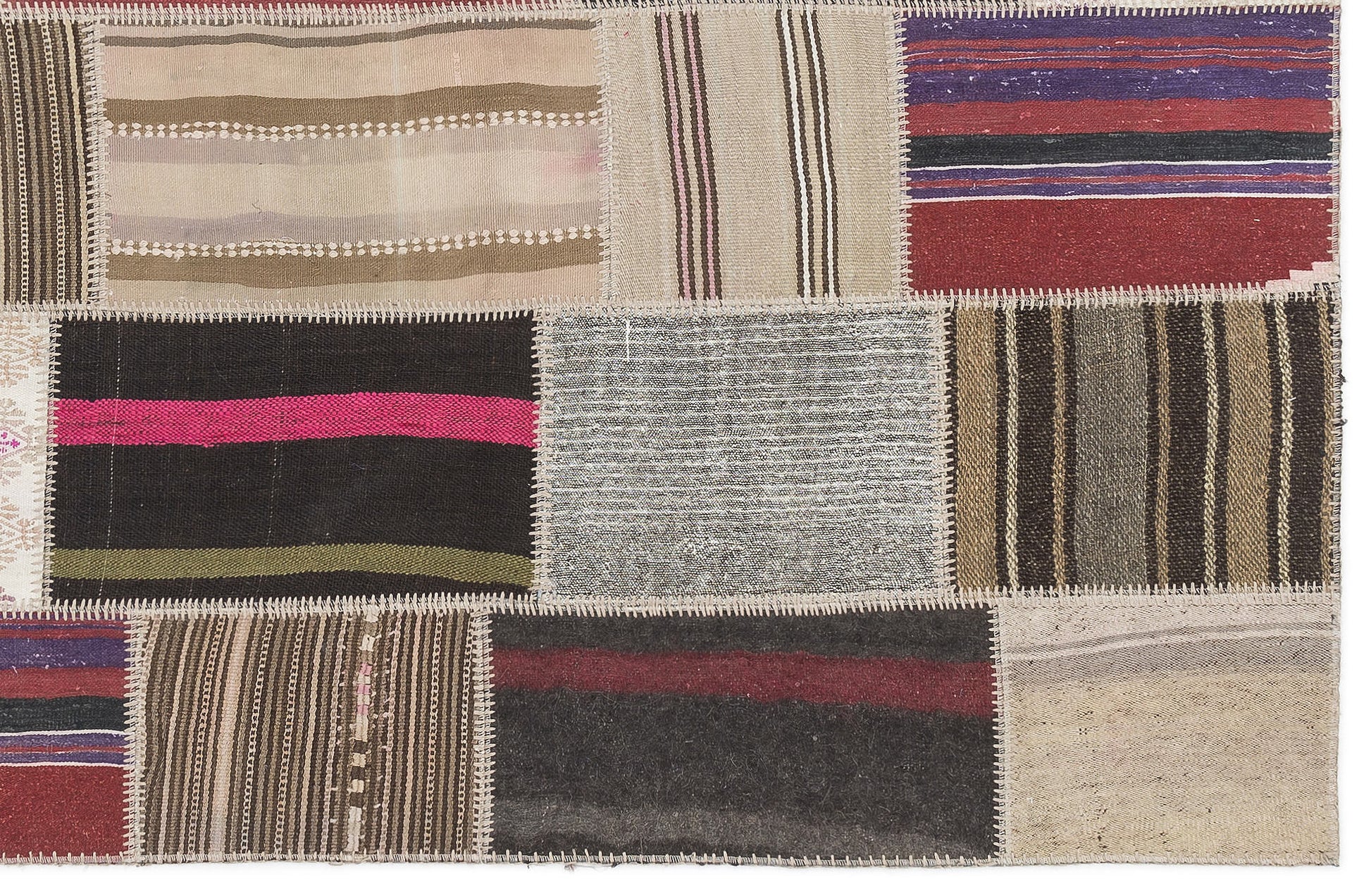 Teselya Bej Çizgili Yün El Dokuma Halısı 120 x 181 Apex Unique