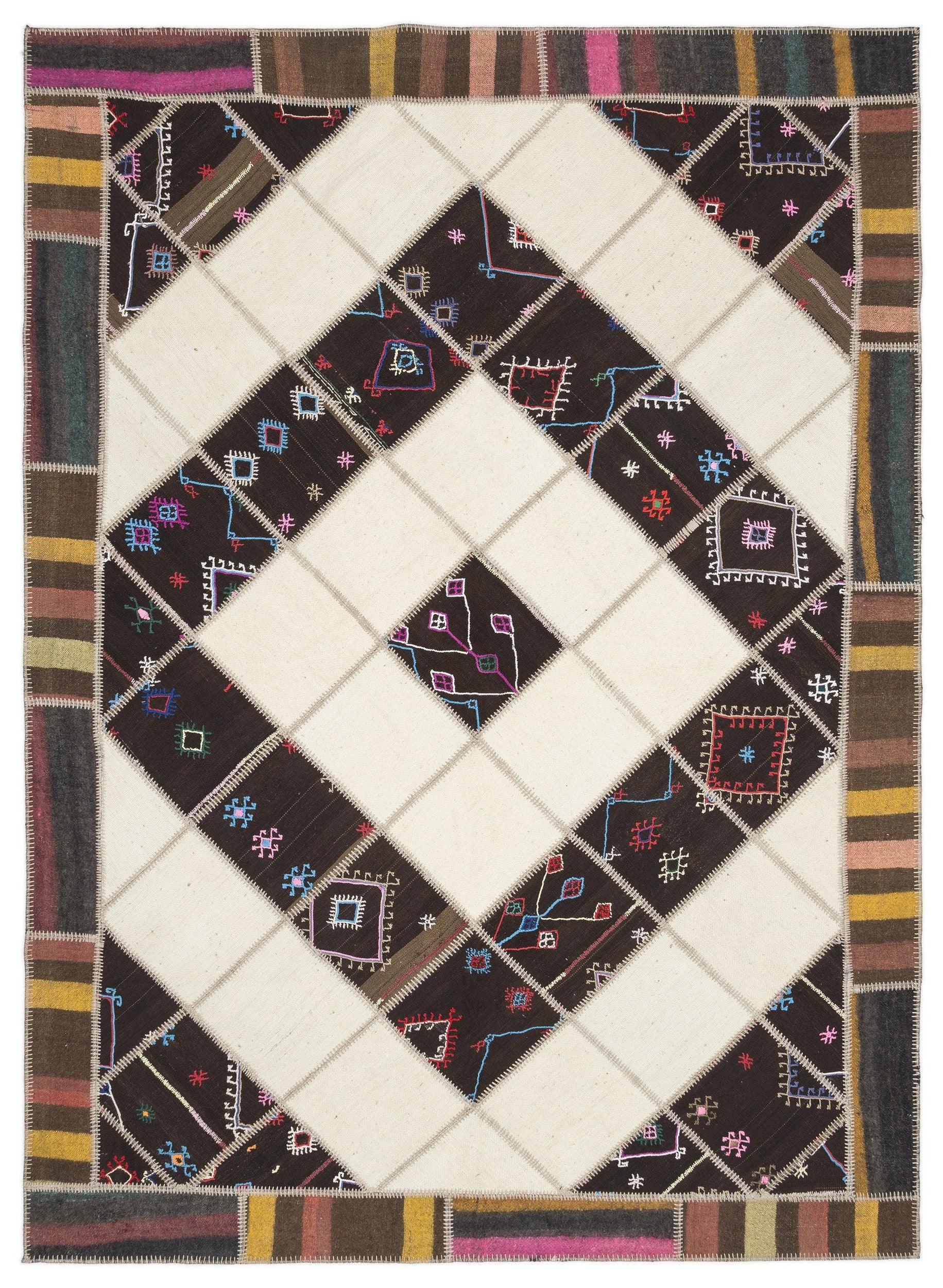 Teselya Bej Çizgili Yün El Dokuma Halısı 212 x 297 Apex Unique