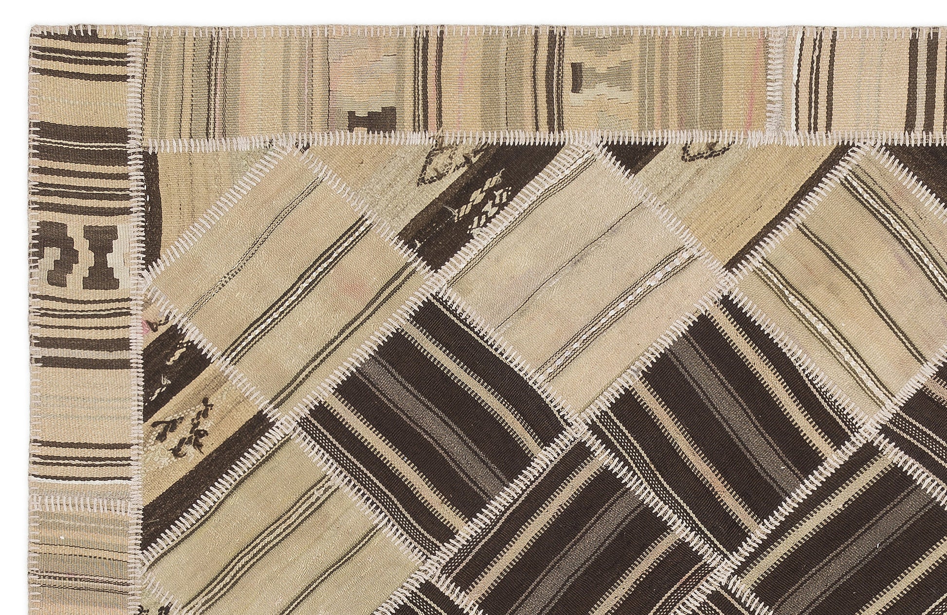 Teselya Bej Çizgili Yün El Dokuma Halısı 170 x 238 Apex Unique