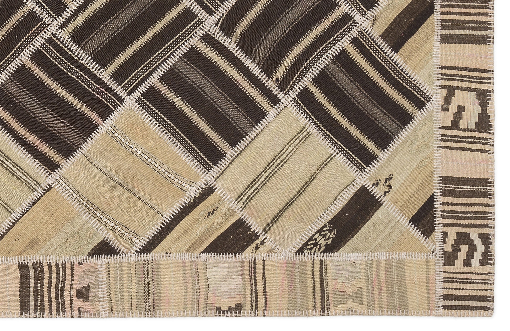 Teselya Bej Çizgili Yün El Dokuma Halısı 170 x 238 Apex Unique