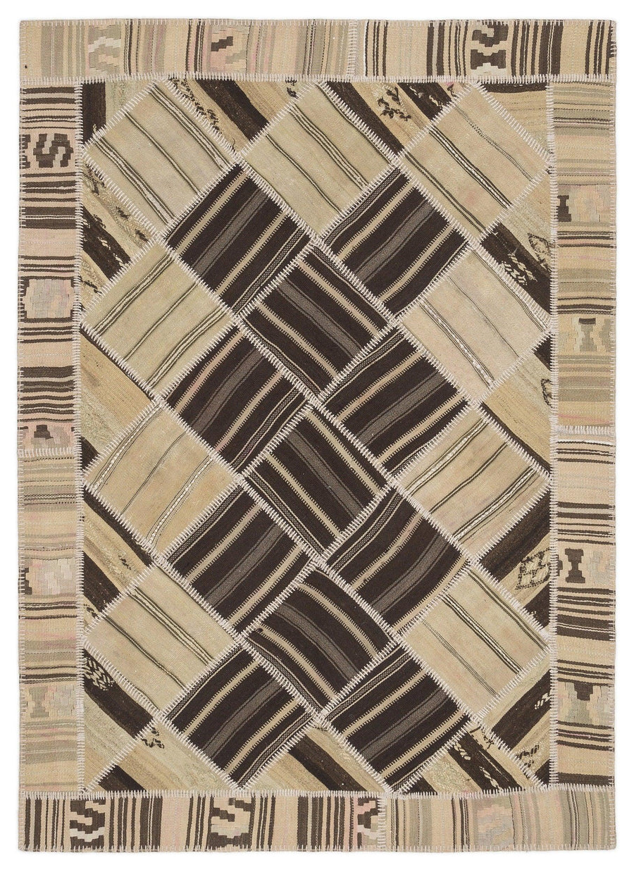 Bej Anadolu Bohem Geometrik Yün Halı 170x238 - Özel Seri