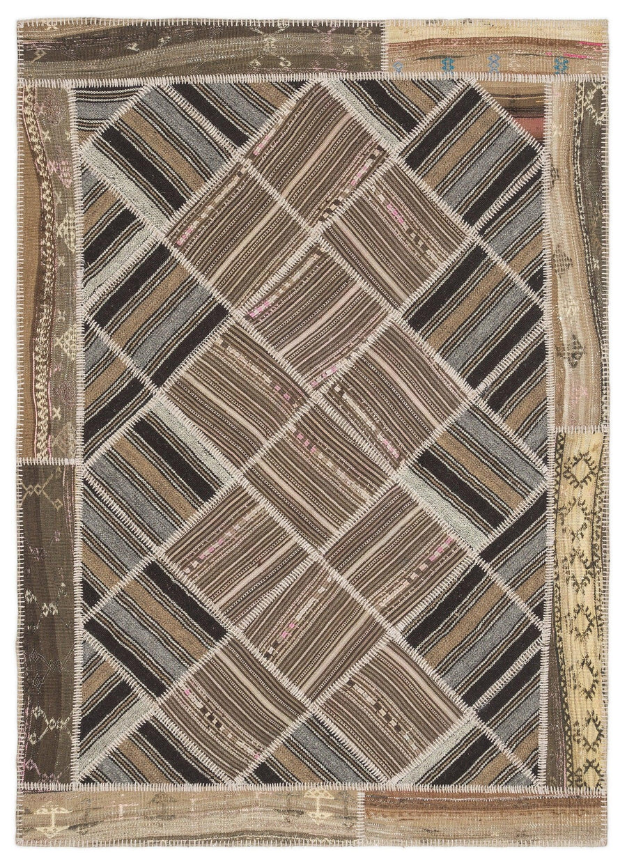 Bej Anadolu Bohem Geometrik Yün Halı 170x235 - Özel Seri