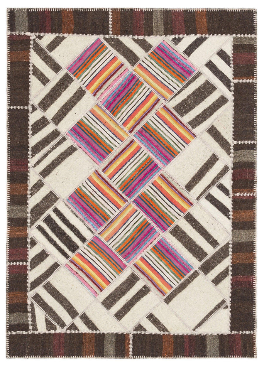 Bej Anadolu Bohem Geometrik Yün Halı 171x240 - Özel Seri