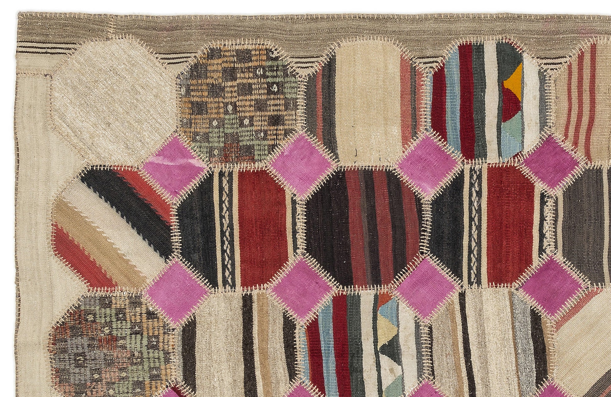 Teselya Bej Patchwork Yün El Dokuma Halısı 161 x 299 Apex Unique