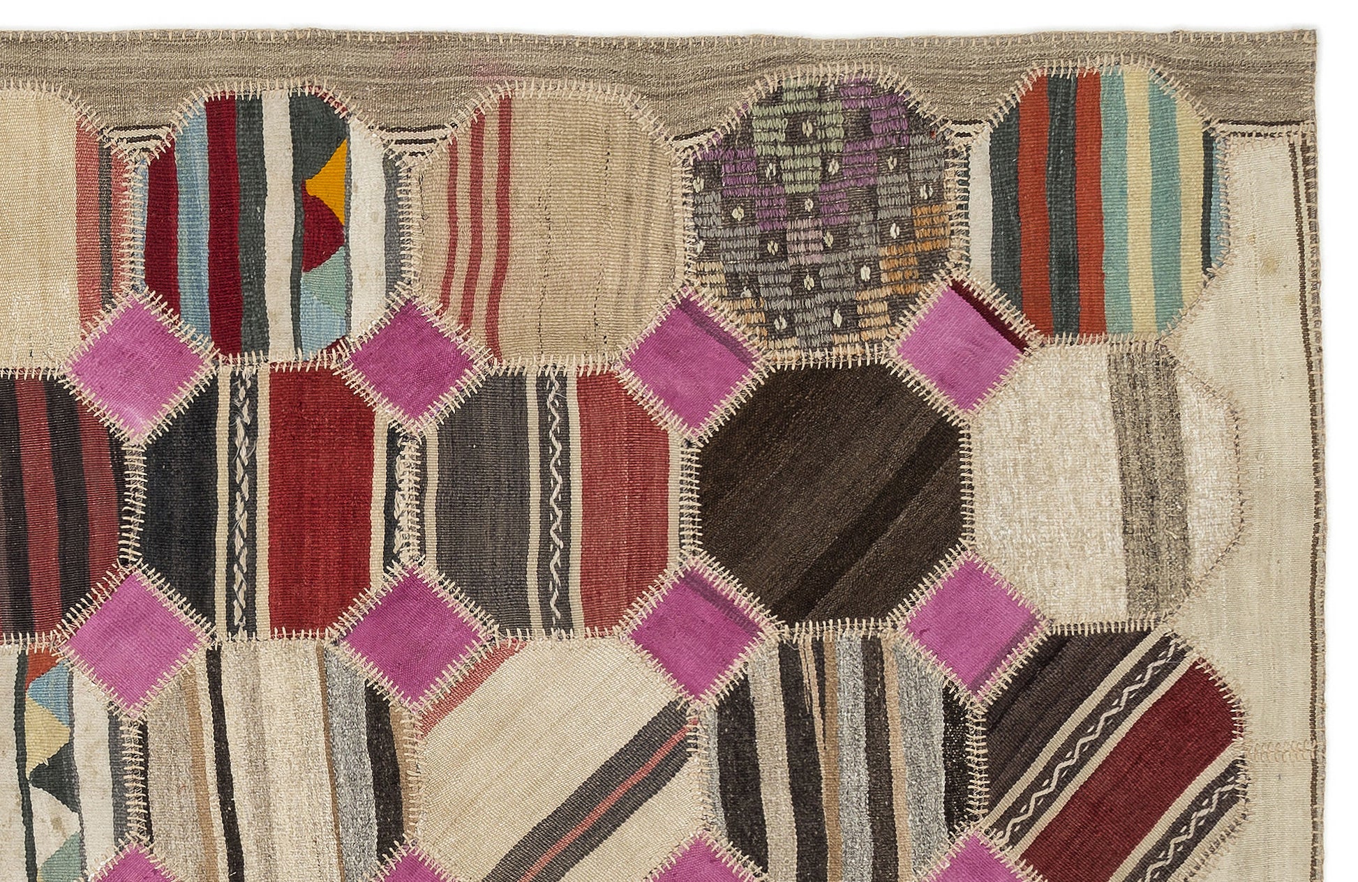 Teselya Bej Patchwork Yün El Dokuma Halısı 161 x 299 Apex Unique