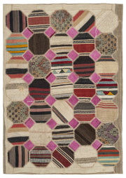 Teselya Bej Patchwork Yün El Dokuma Halısı 161 x 299 Apex Unique