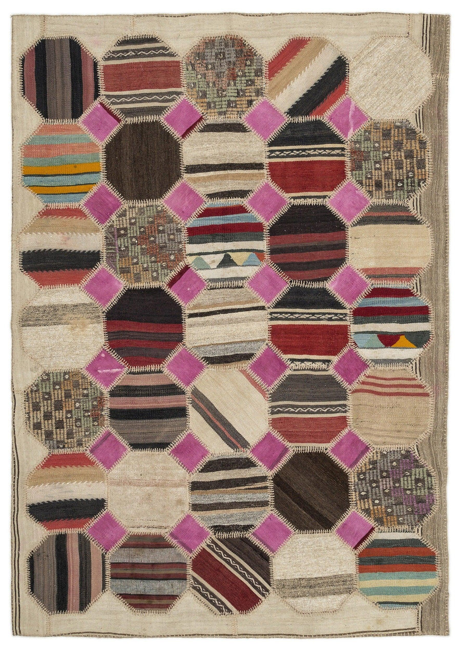 Bej Anadolu Bohem Geometrik Yün Halı 161x299 - Özel Seri