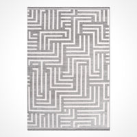 Alfombra moderna para salón gris y blanca con diseño geométrico