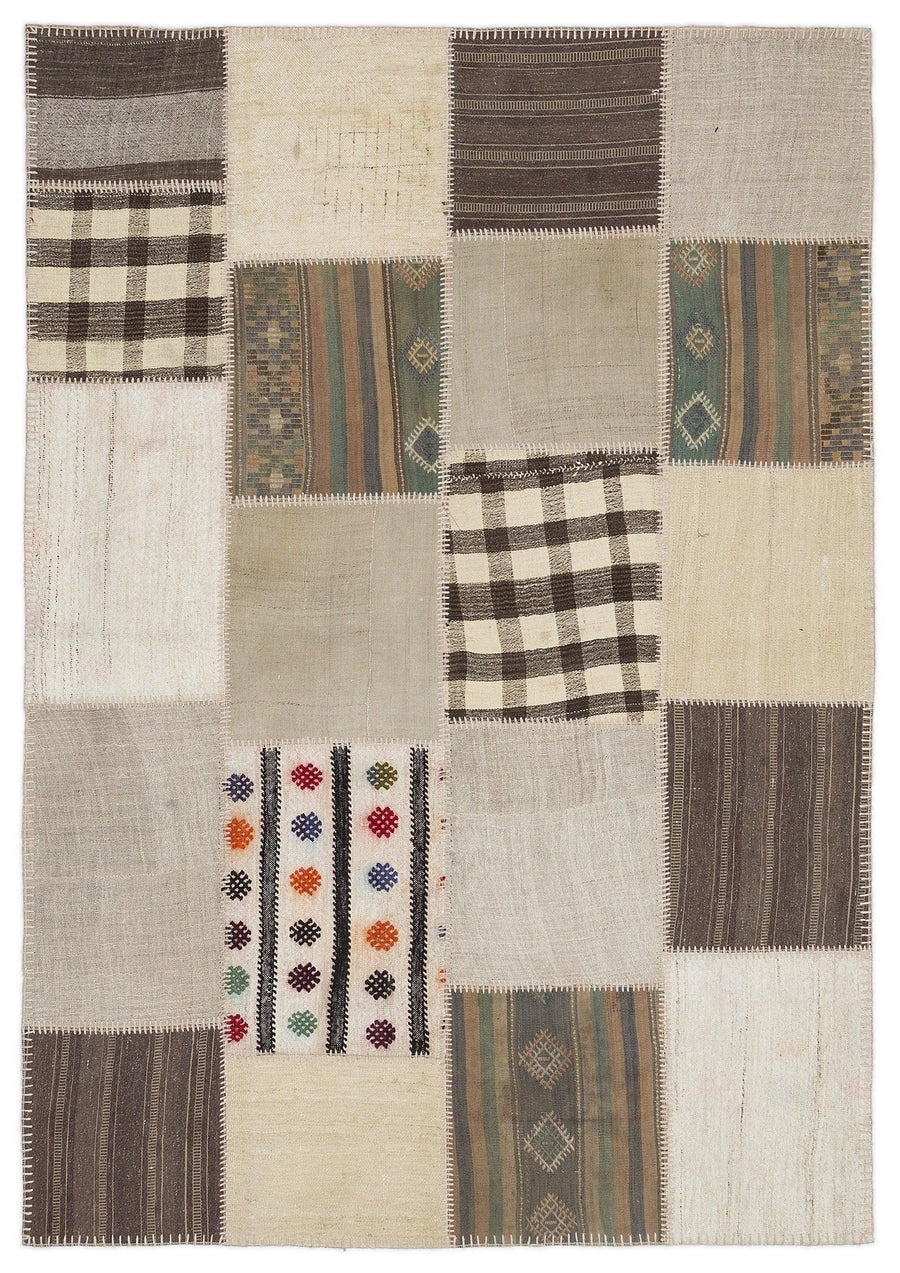 Bej Anadolu Bohem Geometrik Yün Halı 160x230 - Özel Seri