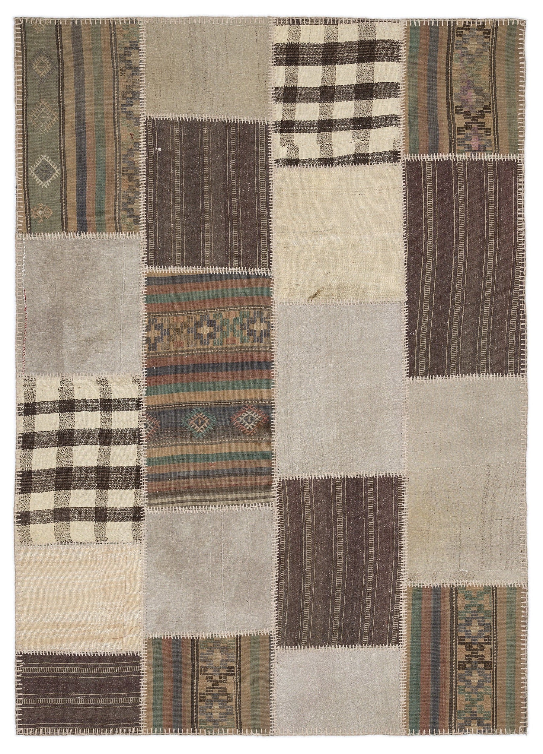 Teselya Bej Çizgili Yün El Dokuma Halısı 160 x 230 Apex Unique