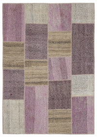 Purple & Beige Geometric Hand-Woven Wool Rug 160x230 cm (5'3" x 7'7")