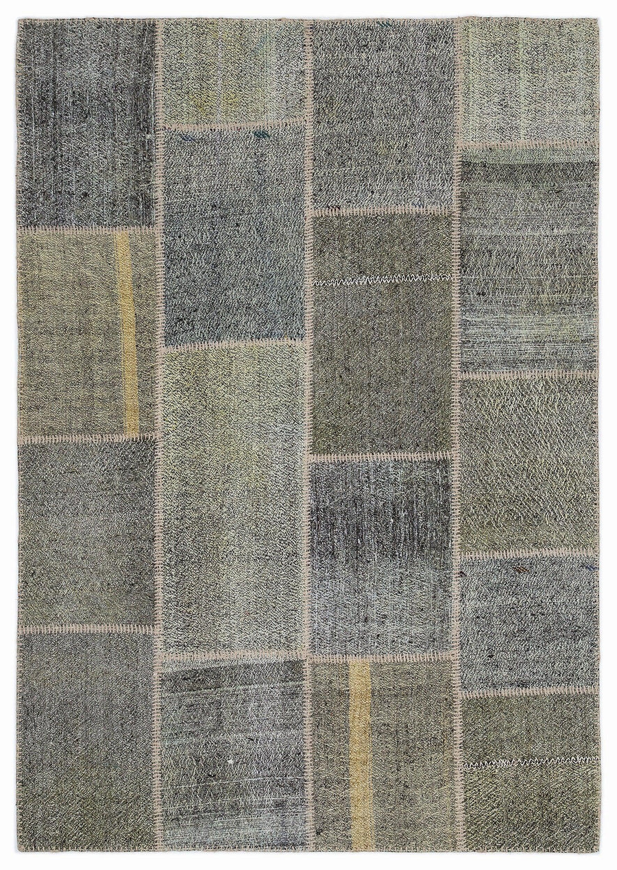 Gri Anadolu Eskitme Geometrik Yün Halı 160x230 - Özel Seri