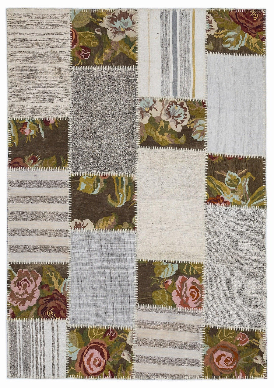 Bej Bohem Çizgili Yün Halı 160x230
