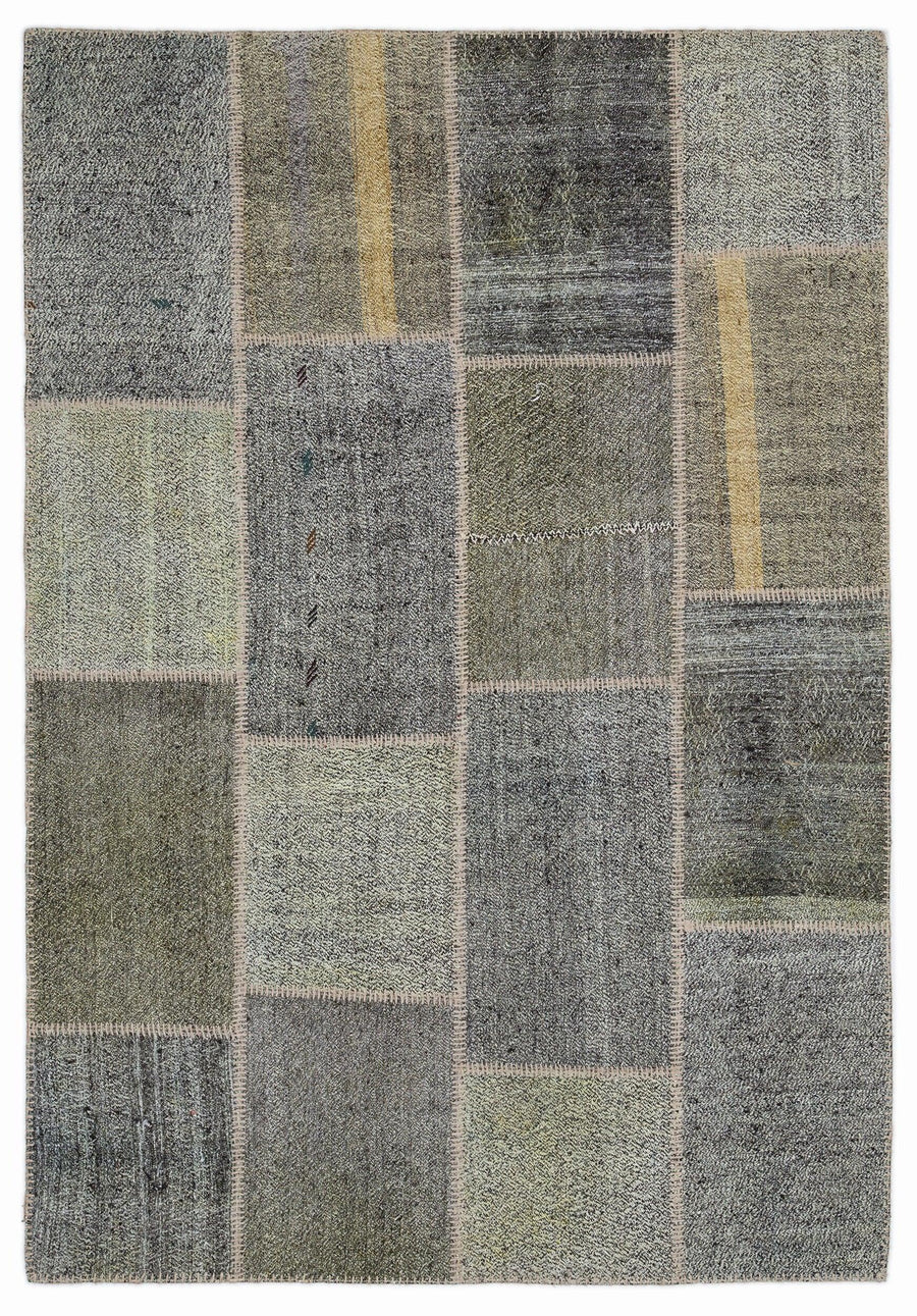 Gri Anadolu Eskitme Geometrik Yün Halı 160x230 - Özel Seri