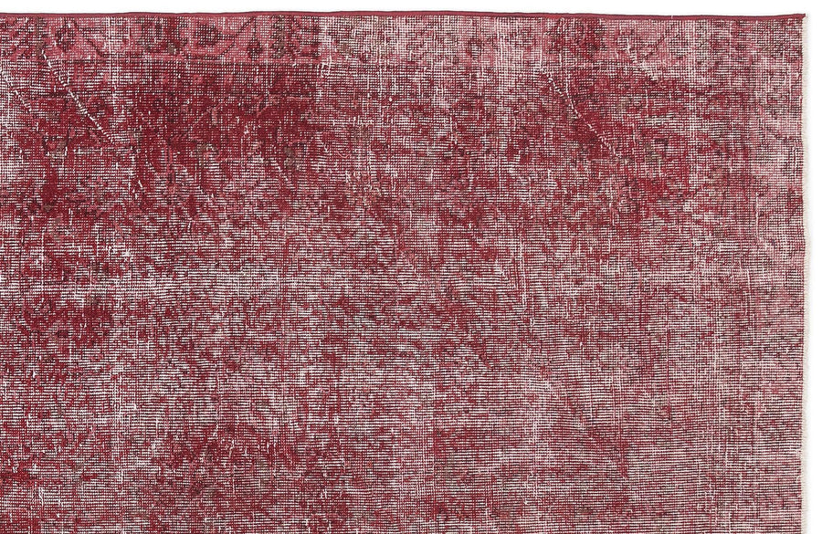 Distressed Red Abstract Hand-Knotted Wool Rug 169x295 cm (5'7" x 9'8") – in the living room