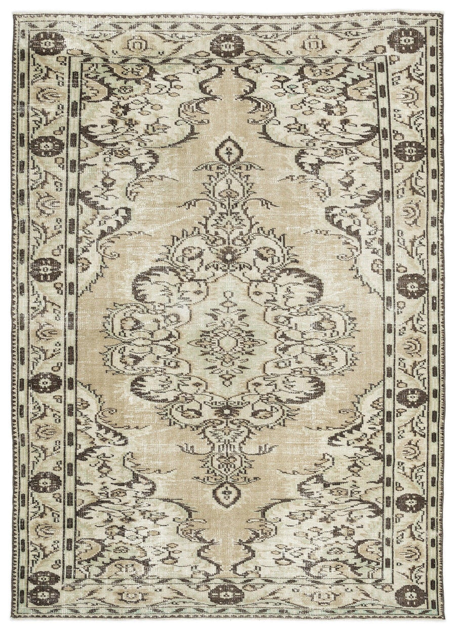 Bej Krem Anadolu Eskitme Geometrik Yün Halı 190x267 - Özel Seri