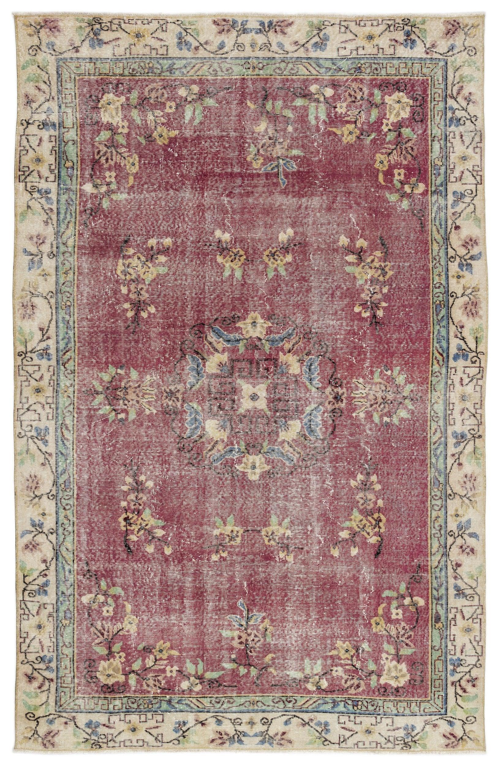 Bordo Anadolu Eskitme Klasik Yün Halı 188x302 - Özel Seri