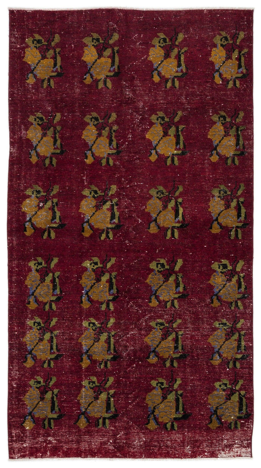Kırmızı Anadolu Eskitme Geometrik Yün Halı 136x255 - Özel Seri