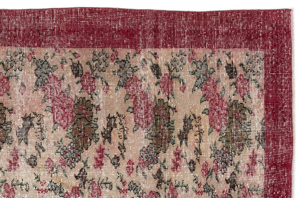Bej Anadolu Eskitme Çiçekli Yün Halı 195x294 - Özel Seri