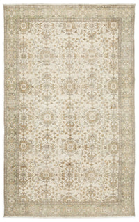 Floral Cream and Beige Vintage Turkish Rug 186x305 cm (6'1" x 10')