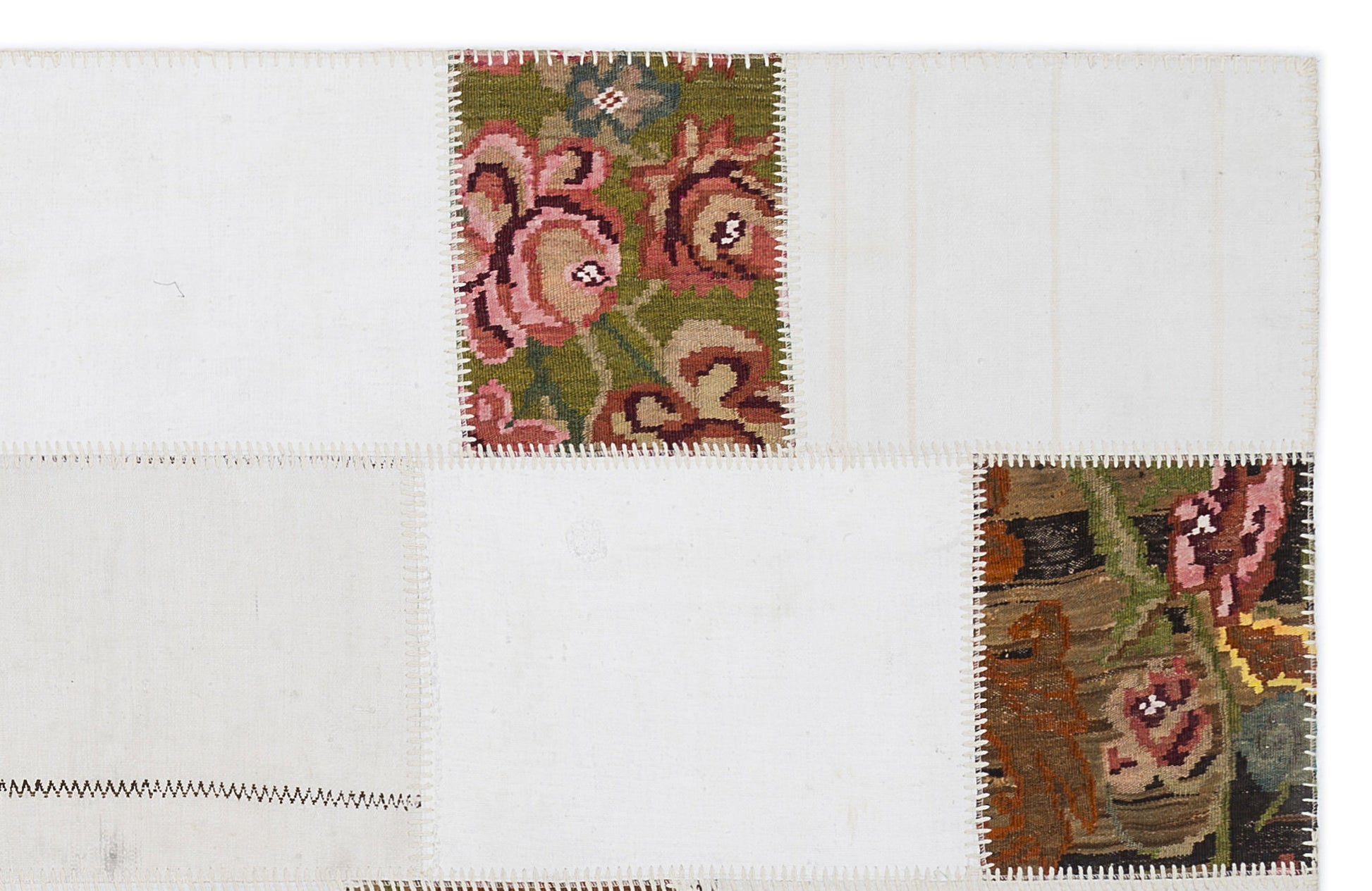 Teselya Beyaz Çiçekli Yün El Dokuma Halısı 160 x 230 Apex Unique