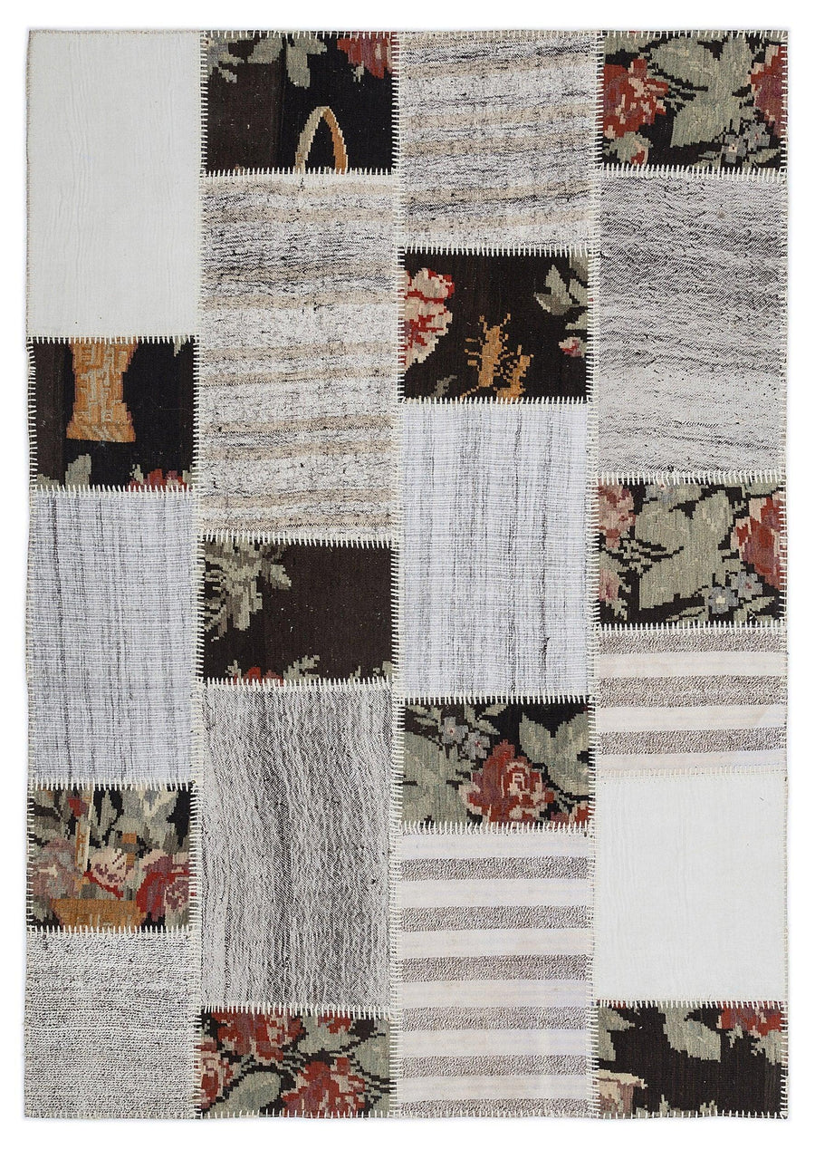 Beyaz Anadolu Modern Çizgili Yün Halı 160x230 - Özel Seri