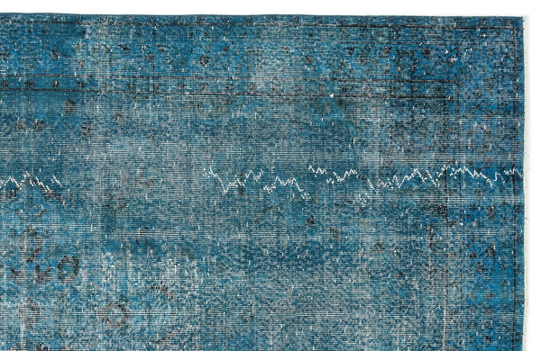 Beyaz Lacivert Eskitme Geometrik Yün Halı 163x268