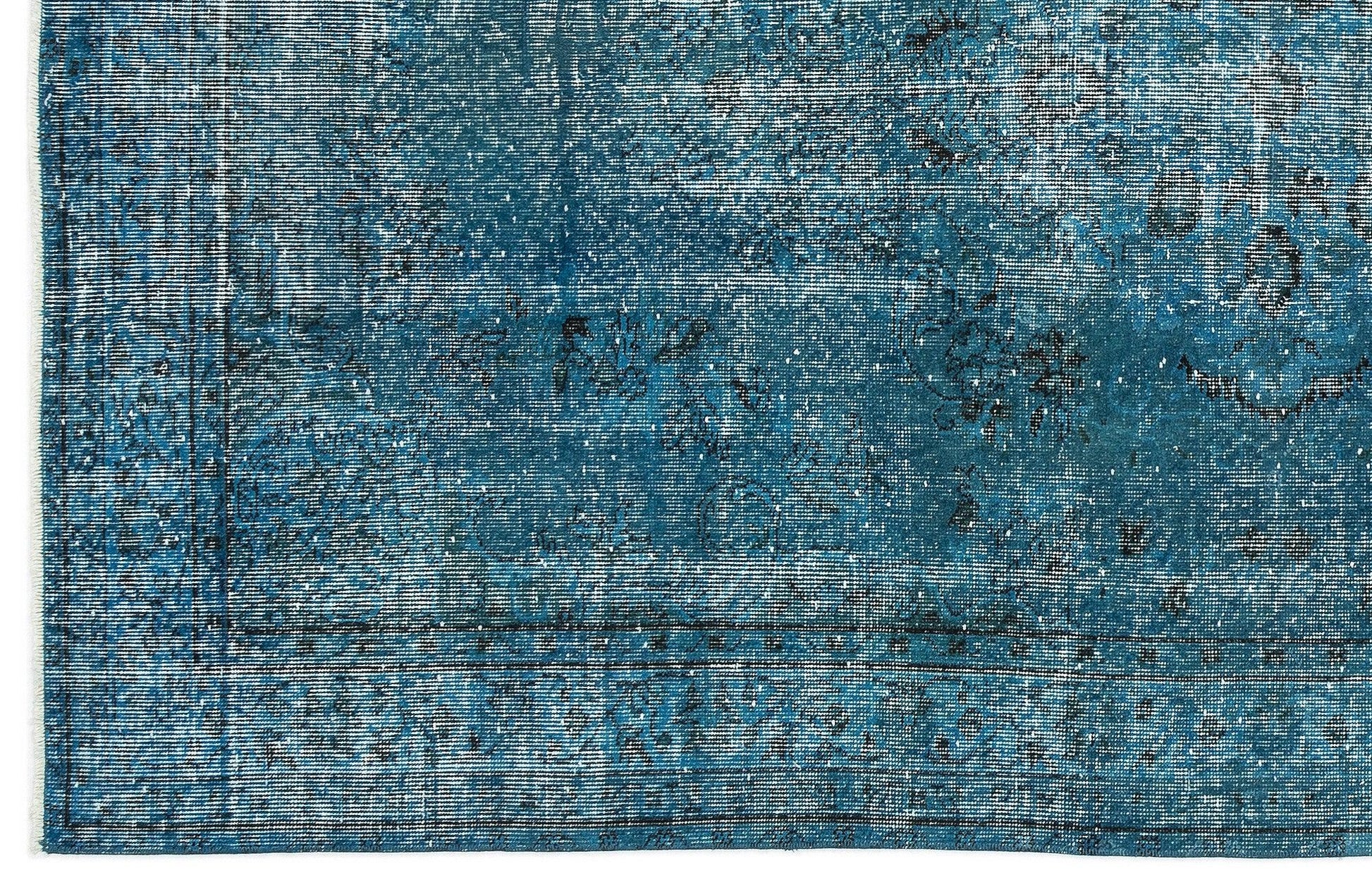 Beyaz Lacivert Eskitme Geometrik Yün Halı 163x268