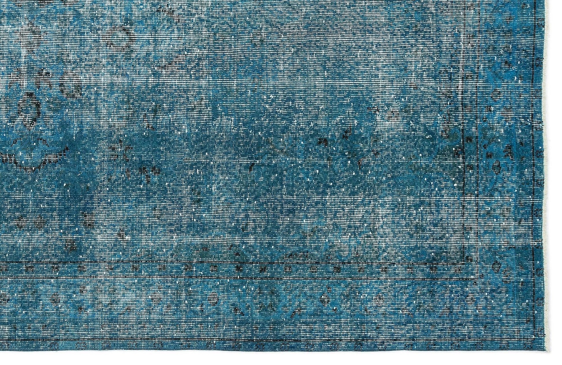Beyaz Lacivert Eskitme Geometrik Yün Halı 163x268