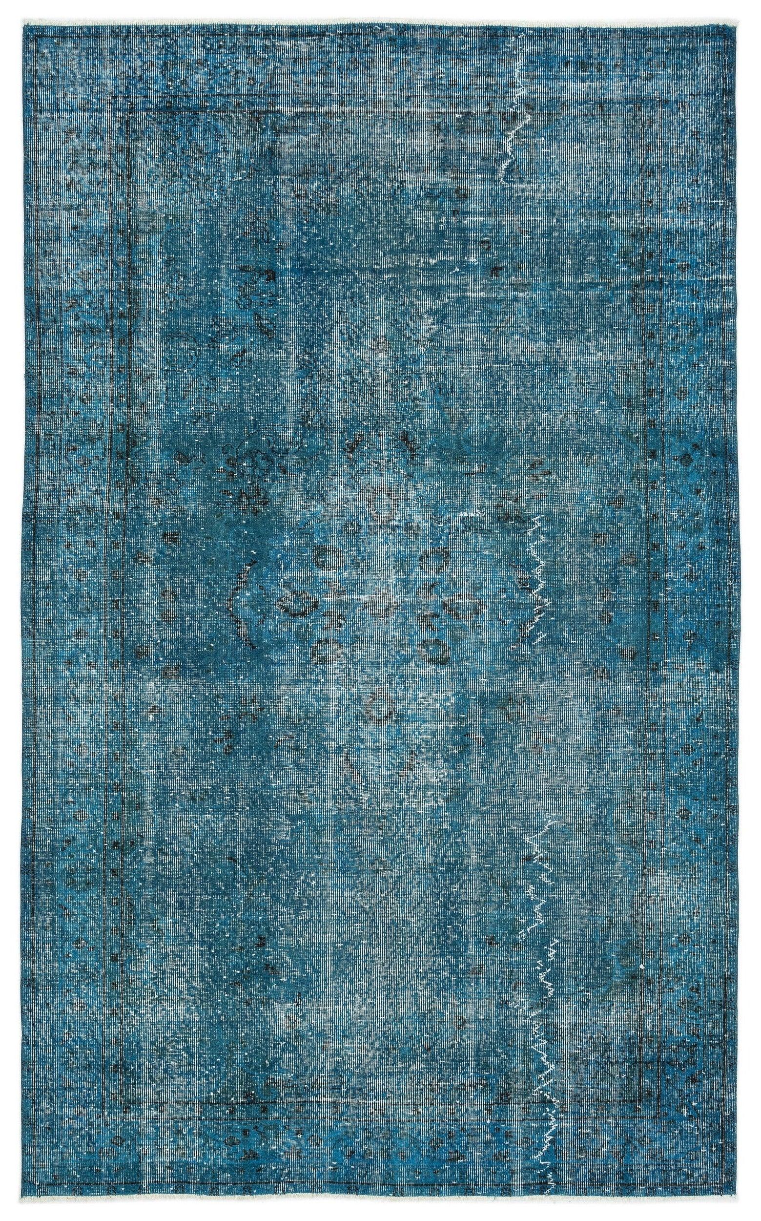 Beyaz Lacivert Eskitme Geometrik Yün Halı 163x268
