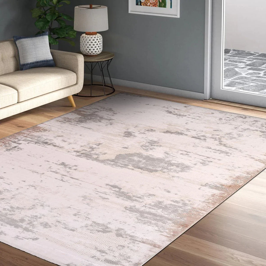 Bej Krem Dokulu Modern Triko Halı - Pati Dostu - Toz Vermez