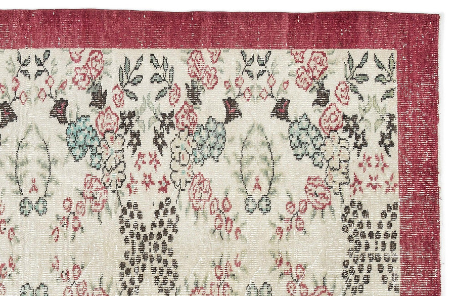 Çiçek Desenli Kırmızı ve Mavi Tonlu Krem El Dokuma Halı 159x254 cm – Koridor kullanımı
