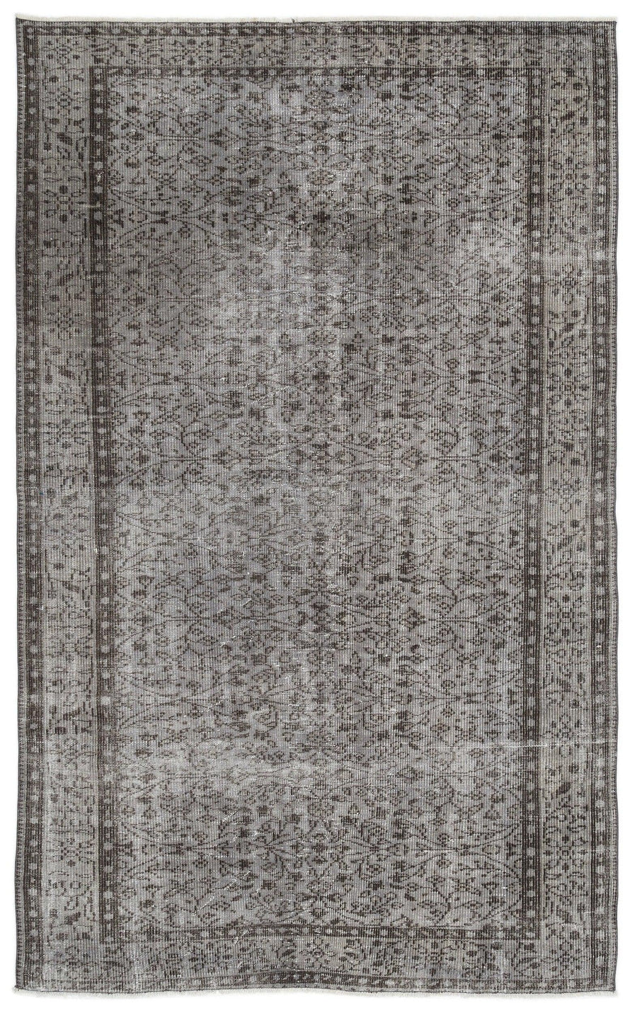 Gri Anadolu Eskitme Çiçekli Yün Halı 171x281 - Özel Seri