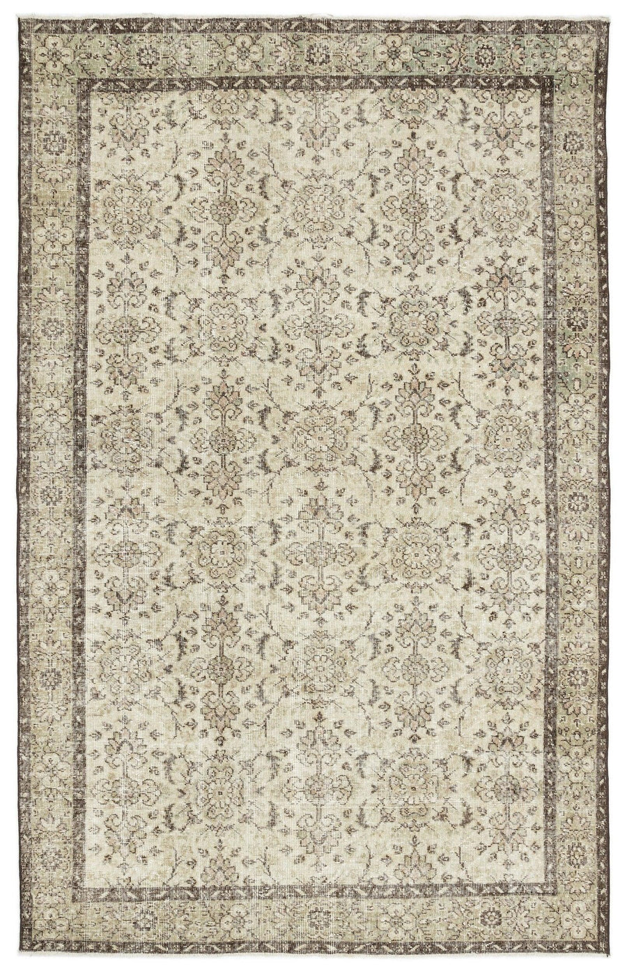 Bej Anadolu Eskitme Çiçekli Yün Halı 188x296 - Özel Seri