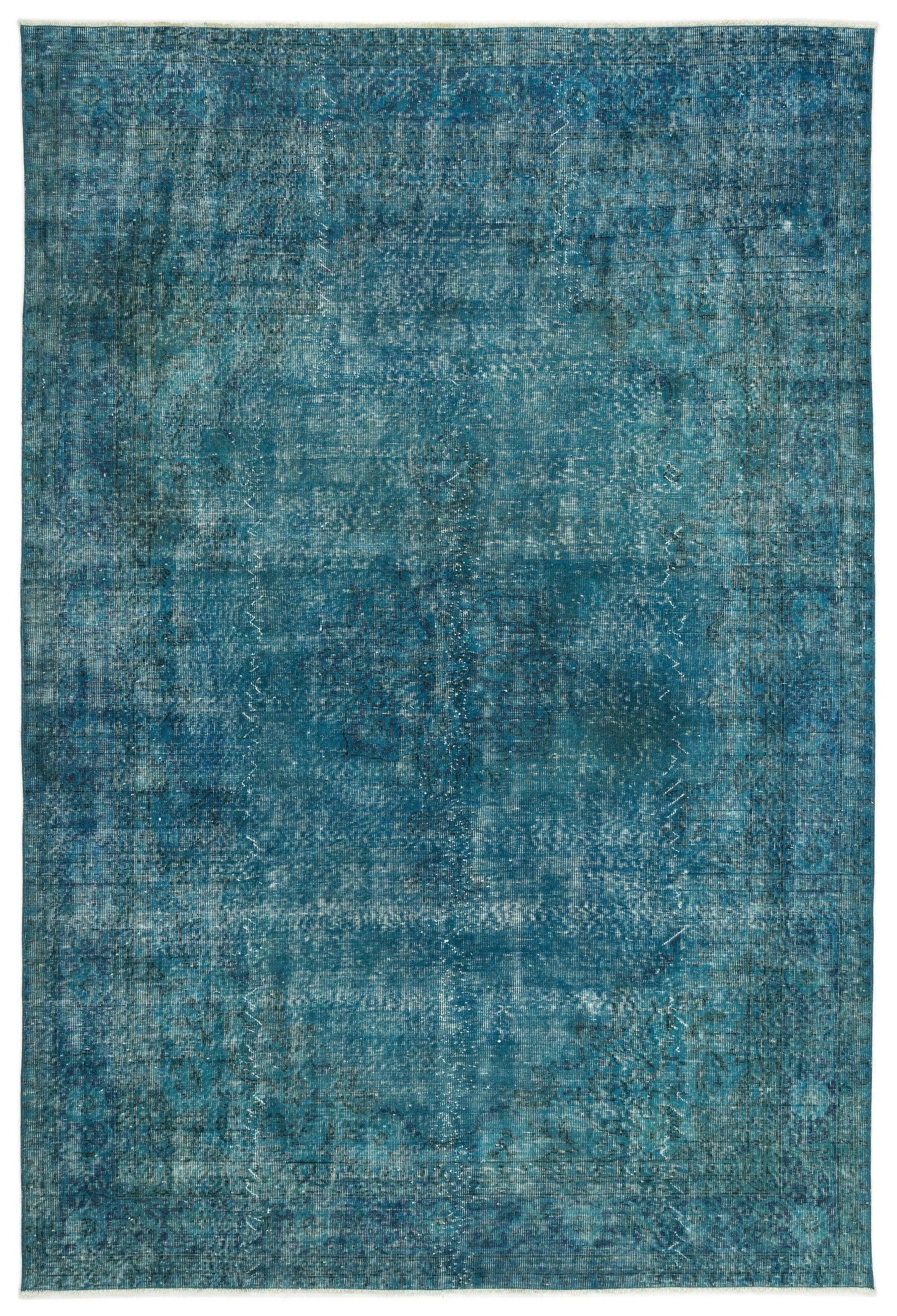 Beyaz Mavi Bohem Eskitme Yün Halı 207x312