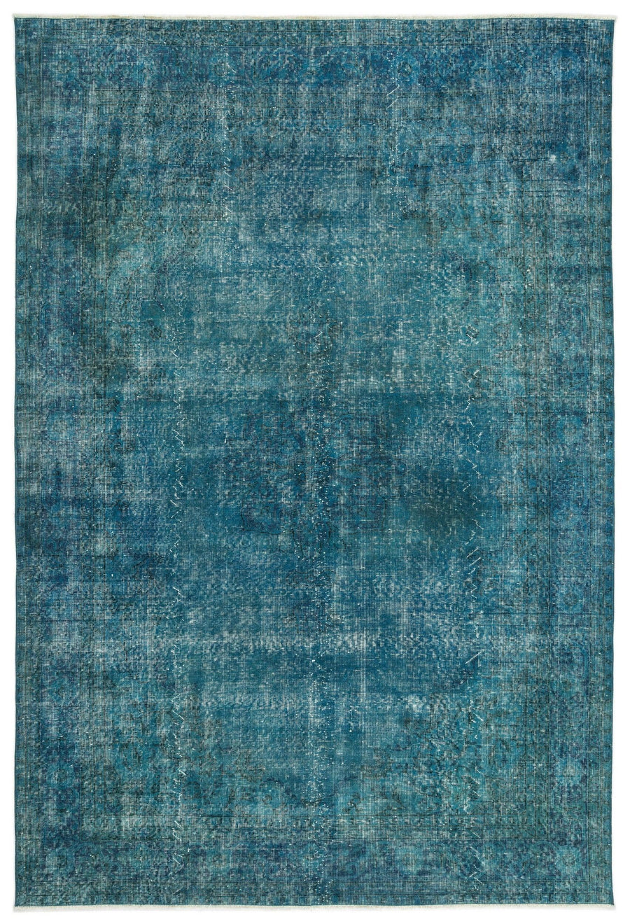 Beyaz Mavi Bohem Eskitme Yün Halı 207x312