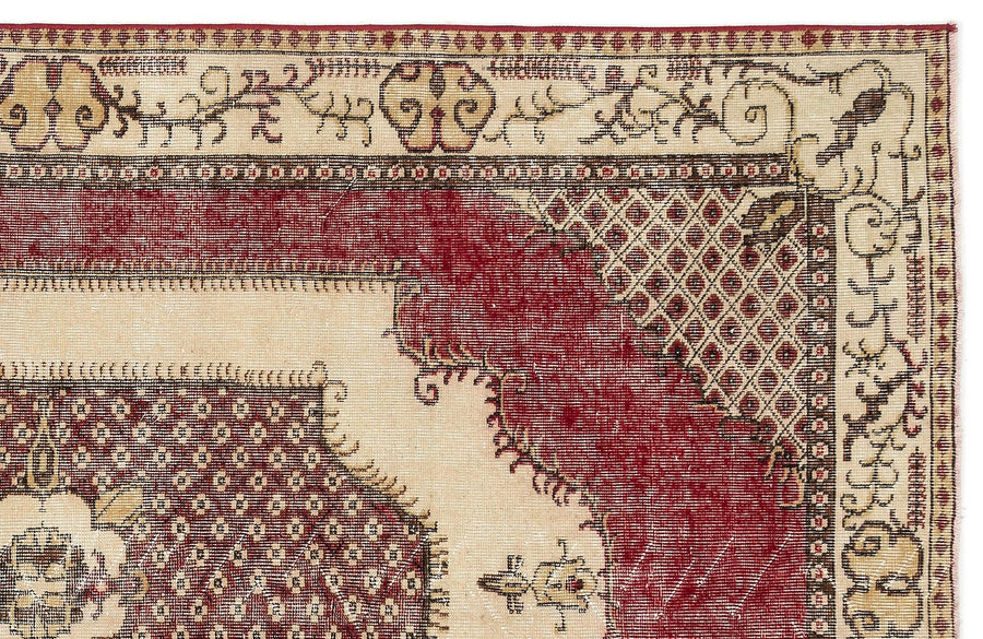 Burgundy & Cream Medallion Turkish Rug 173x284 cm (5'8" x 9'4") – in the living room