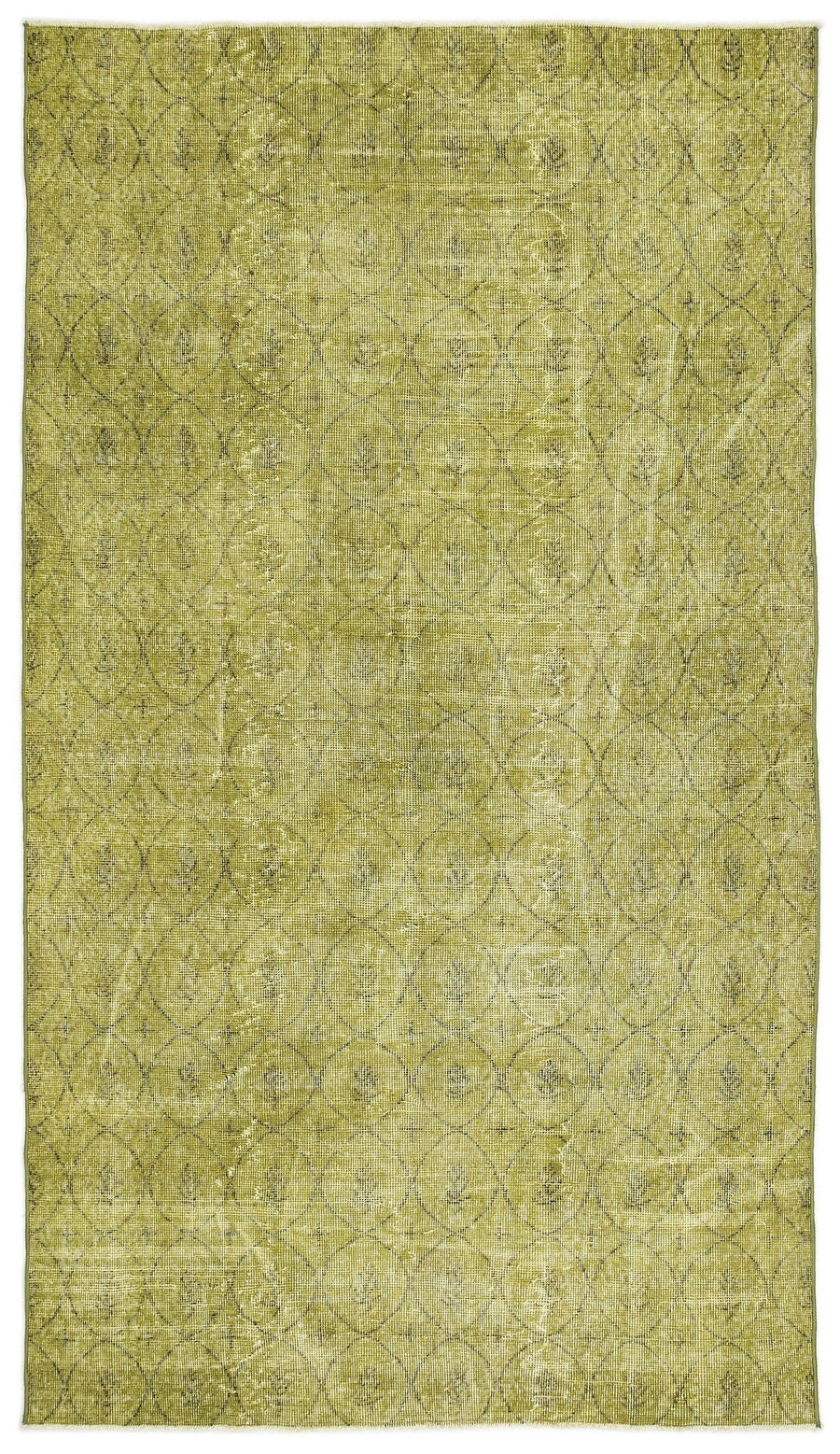 Yeşil Eskitme Geometrik Yün Halı 146x259