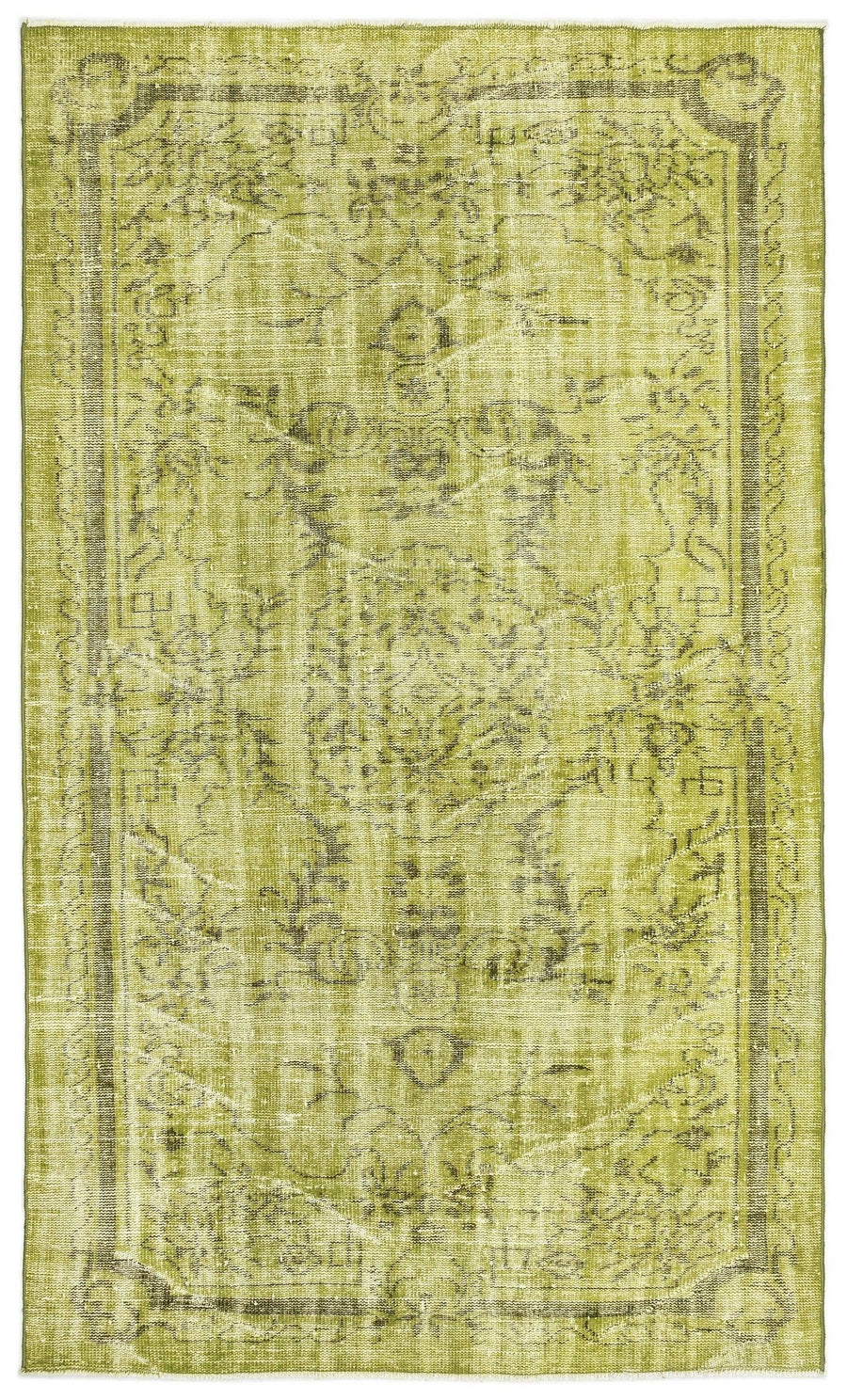 Sarı Anadolu Eskitme Geometrik Yün Halı 158x262 - Özel Seri