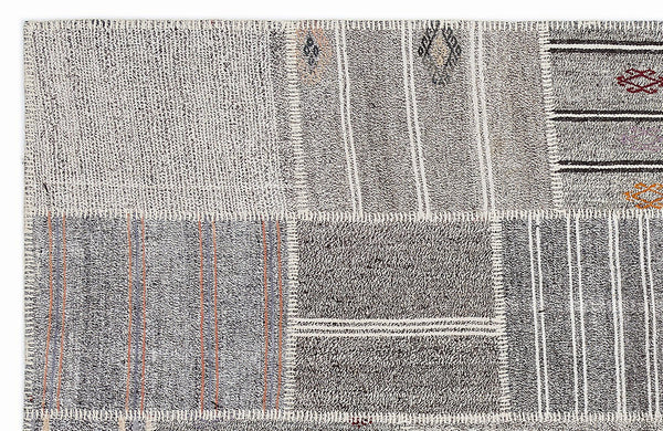 Gri Anadolu Modern Çizgili Yün Halı 160x230 - Özel Seri