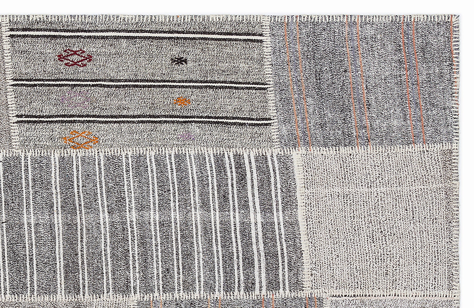 Teselya Gri Çizgili Yün El Dokuma Halısı 160 x 230 Apex Unique